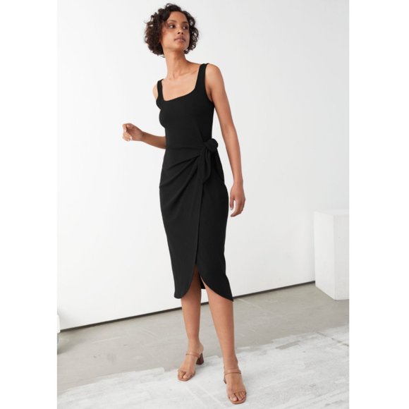 Stories Square Neck Side Tie Midi Dress 